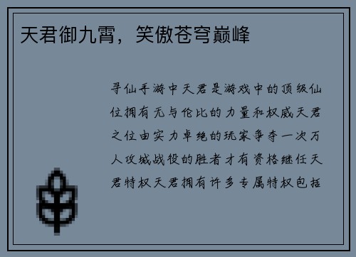 天君御九霄，笑傲苍穹巅峰