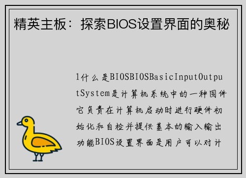 精英主板：探索BIOS设置界面的奥秘