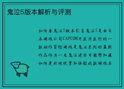 鬼泣5版本解析与评测